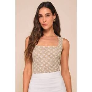 Lulu's Tan and White Floral Tank Top